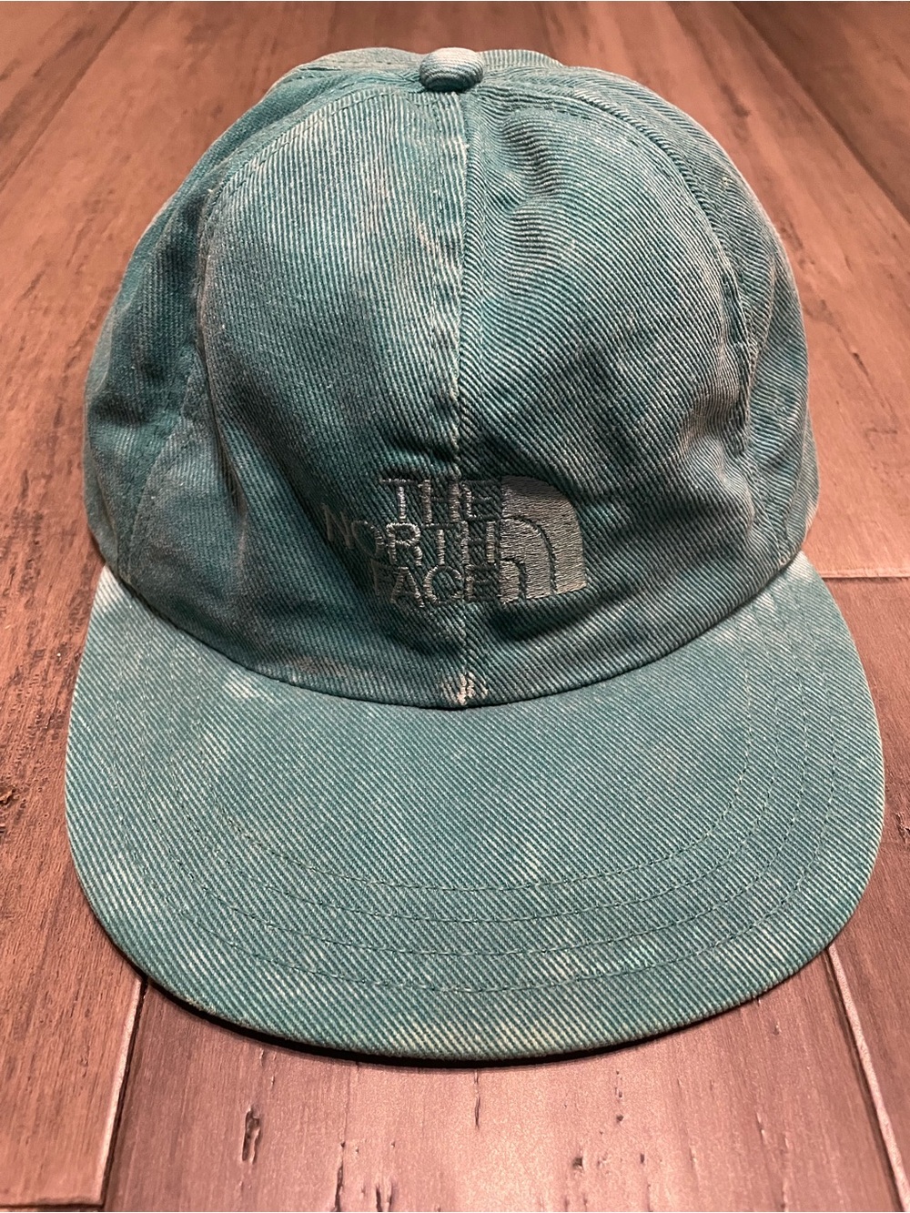 Vintage The North Face Hat USA Made Teal Green Strapback 90s Distressed Logo Cap